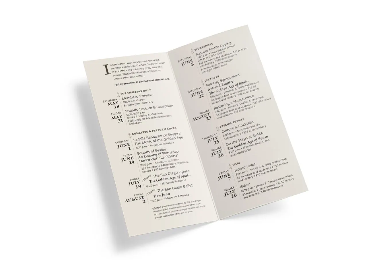 Half-fold brochure, inside program schedule