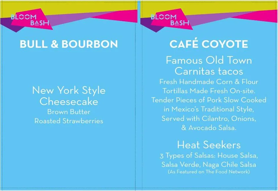 Bloom Bash menu cards