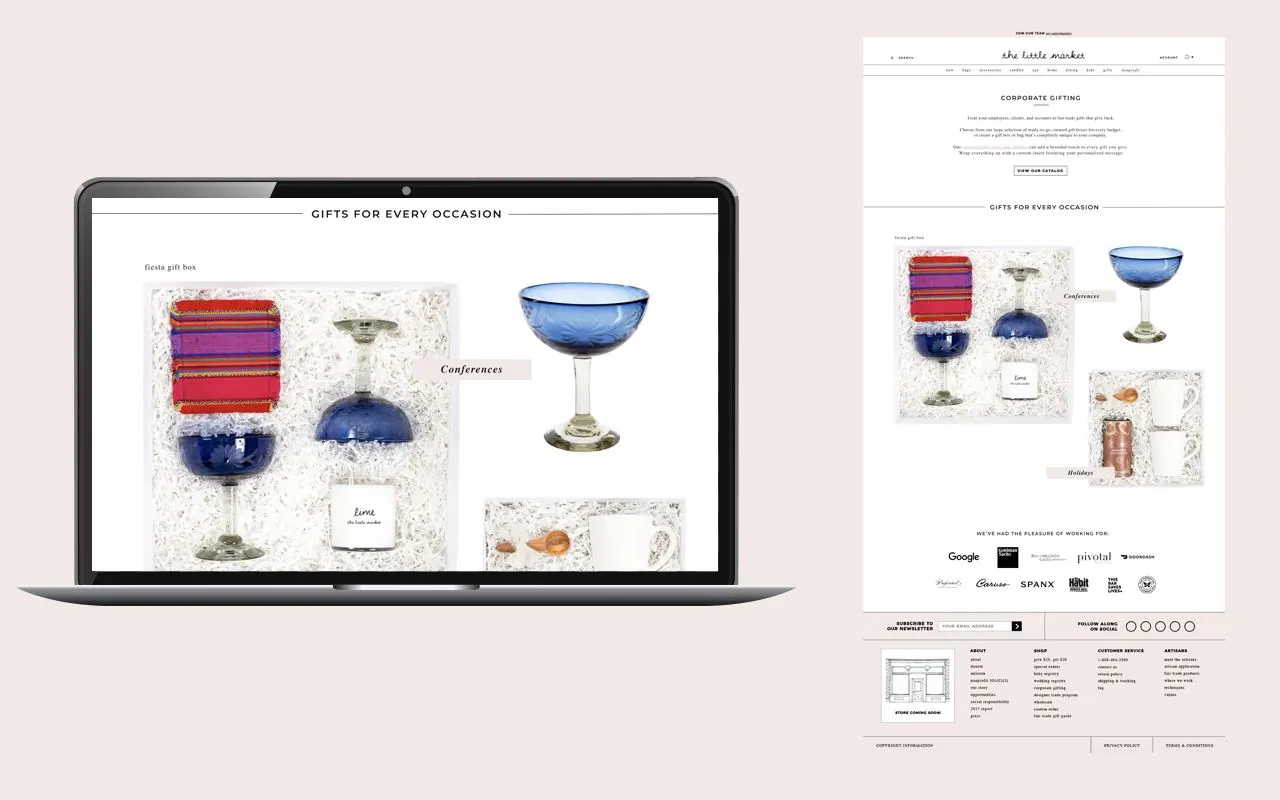 Corporate gifting page design on laptop and full page