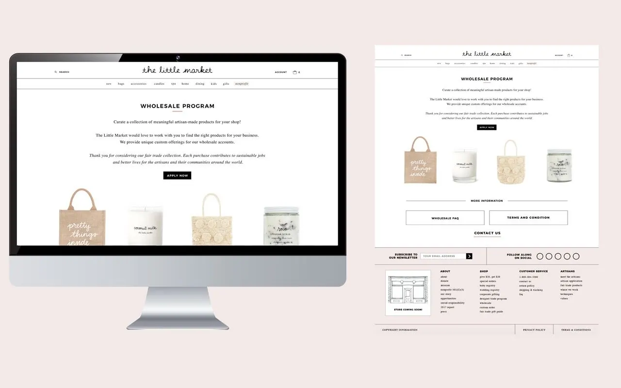 Wholesale page on desktop