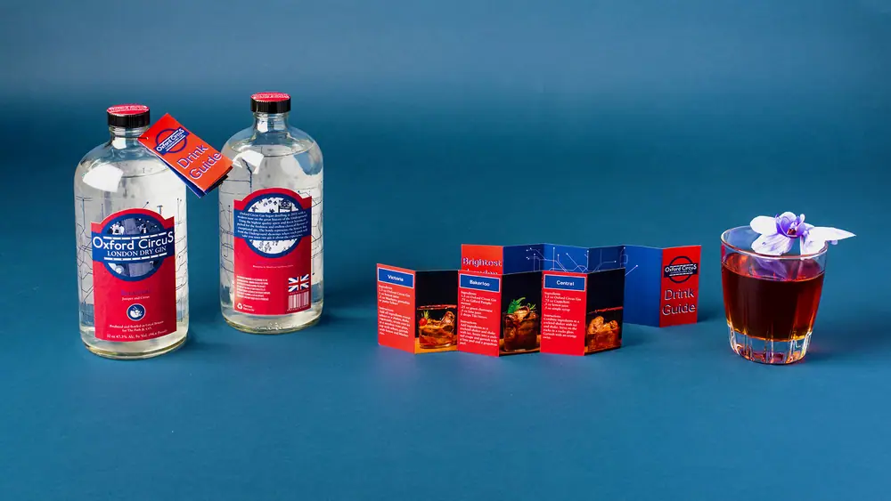 Oxford Circus gin packaging and drink guide design. View selected works